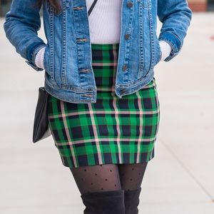 Green and pink tartan plaid mini skirt